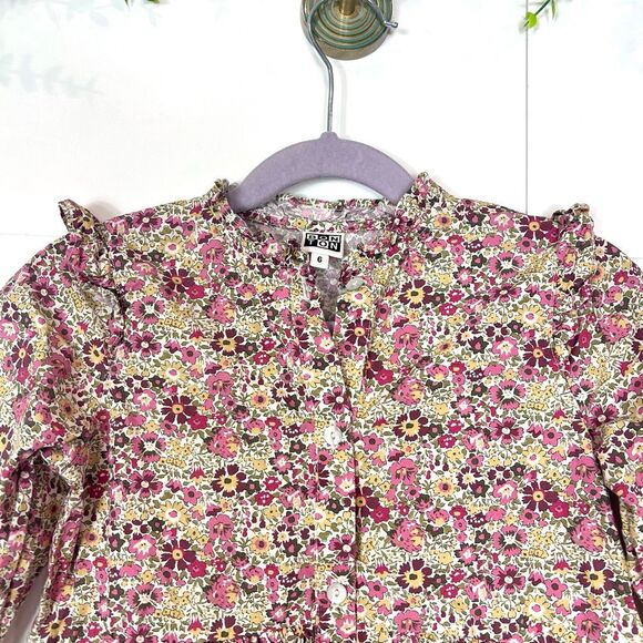 Bonton Dress Girls 6 Multicolor Liberty Floral Ruffle Button Front Pleated fall - Picture 3 of 11